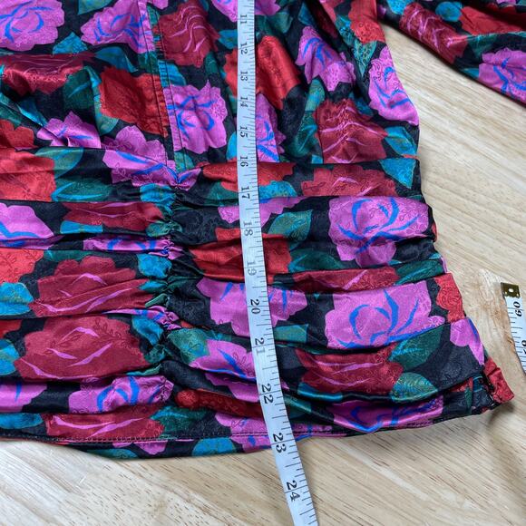 Ronny Kobo NWT Eden Floral Top Size S Chiffon Neck Tie Button Cuff Pleated Waist - Picture 11 of 13